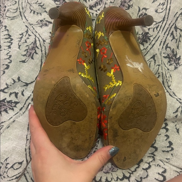 Y2K Naughty Monkey Flower embroidery Floral Peep Toe Heels - Picture 6 of 6